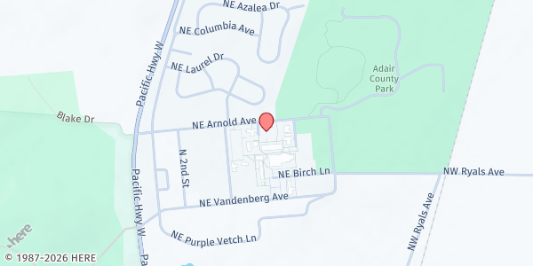 Map showing Village Food Pantry at 7234 NE Arnold Ave, Adair Village, OR
