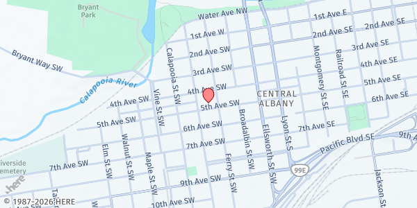 Map showing Albany First Christian Church at 432 Ferry St SW, Albany, OR