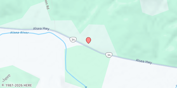 Map showing Jeni's Place/Alsea Food Bank at 18595 Alsea Hwy, Alsea, OR