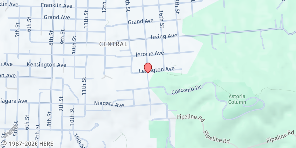 Map showing Clatsop Community College Bandit Food Pantry at 1651 Lexington Ave, Astoria, OR