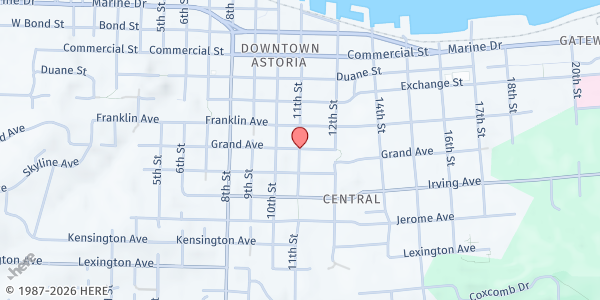 Map showing Clatsop Emergency Food Bank at 1103 Grand Ave, Astoria, OR