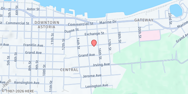 Map showing Grace Food Pantry at 1545 Franklin Avenue, Astoria, OR