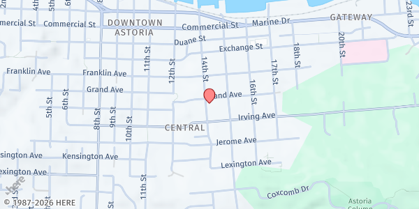 Map showing St. Vincent de Paul Astoria at 1465 Grand Avenue, Astoria, OR