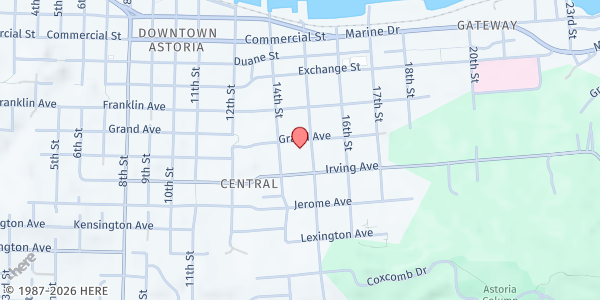 Map showing St. Vincent de Paul Food Pantry (Astoria) at 1465 Grand Avenue, Astoria, OR