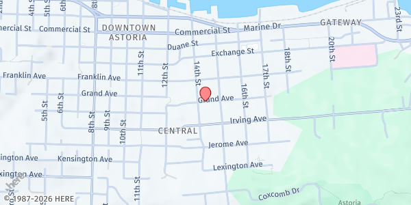 Map showing SVDP Astoria at 1465 Grand Ave, Astoria, OR