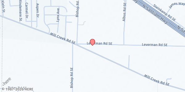 Map showing Aumsville Food Pantry at 10153 Mill Creek Road Southeast, Aumsville, OR