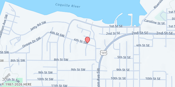 Map showing Restoration Worship Center at 89 North Ave Ne, Bandon, OR