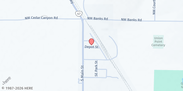 Map showing Banks Community Food Bank at 42391 NW Depot Street, Banks, OR