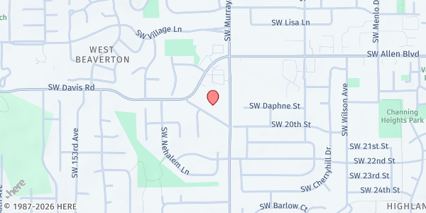 Map showing Beaverton Adventist Church (SDA) at 14645 SW Davis Rd, Beaverton, OR