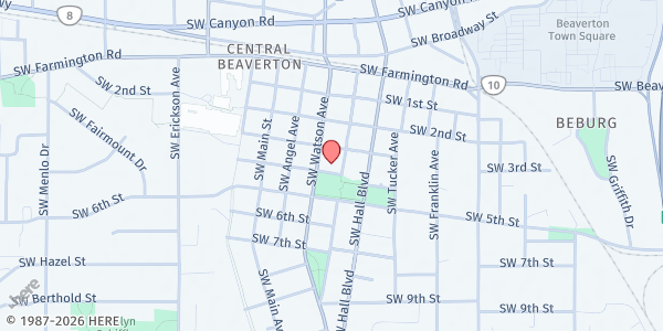 Map showing Beaverton First United Methodist Free Food Market at 12555 SW 4th Street, Beaverton, OR