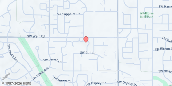 Map showing Murray Hills Christian Church at 15050 SW Weir Road, Beaverton, OR