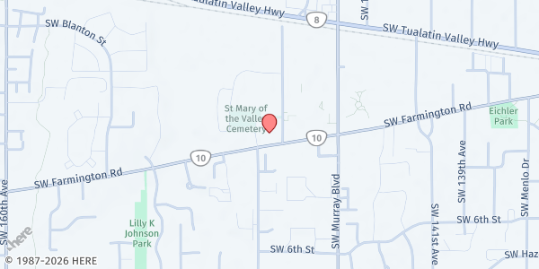 Map showing The Salvation Army - Veterans and Family Center at 14825 SW Farmington Rd, Beaverton, OR