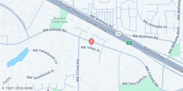 Map showing True Life Fellowship at 1895 NW 169th Pl, Beaverton, OR