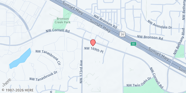 Map showing True Life Fellowship at 1895 NW 169th Pl, Beaverton, OR