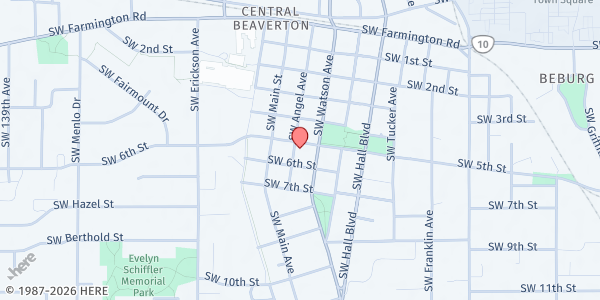 Map showing Unity of Beaverton at 12650 SW 5th St, Beaverton, OR