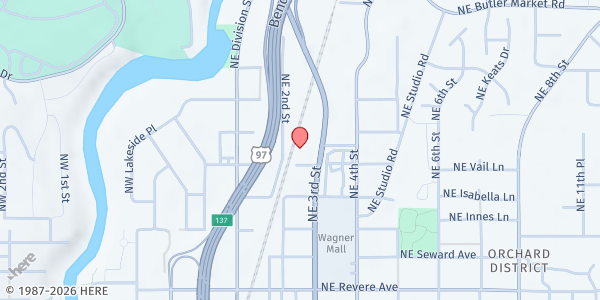 Map showing Eagle Mountain Church at 2221 NE 3rd St Suite 100, Bend, OR