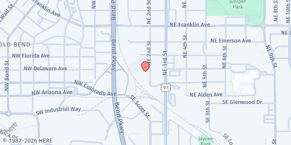 Map showing Lighthouse Navigation Center - Shepherd's House Ministries at 275 NE 2nd Street, Bend, OR