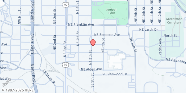 Map showing Salvation Army Bend at 515 NE Dekalb Avenue, Bend, OR
