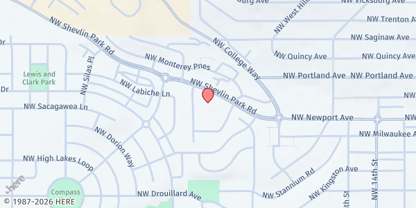 Map showing Westside Church Bend at 2051 NW Shevlin Park Rd., Bend, OR