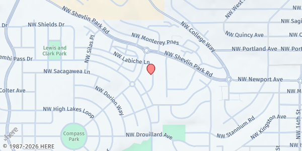 Map showing Westside Church Bend at 2051 NW Shevlin Park Rd, Bend, OR