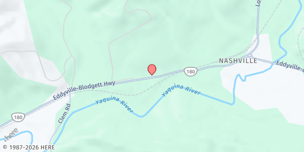 Map showing Coastal Range Food Bank at 11663 Nashville Road, Blodgett, OR