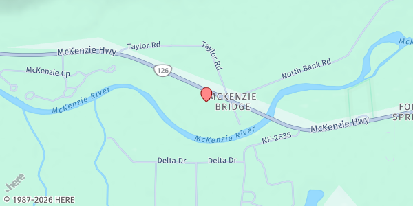 Map showing McKenzie River Food Pantry at 56334 McKenzie HWY, Blue River, OR