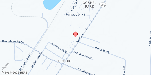 Map showing Life Spring Church Food Bank at 9165 Portland Road NE, Brooks, OR