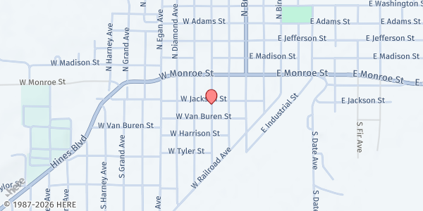 Map showing Burns Christian Church Food Pantry at 125 S Buena Vis, Burns, OR