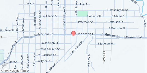 Map showing Harney County Food Bank at 17 S Alder St, Burns, OR