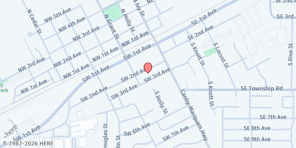 Map showing Zoar Lutheran Church at 190 SW 3rd Ave, Canby, OR