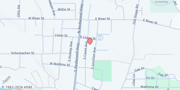 Map showing Joe's Place Ministries - Cave Junction at 113 S Caves Ave, Cave Junction, OR