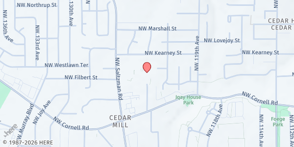 Map showing St. Vincent de Paul St Pius X at 1170 NW 123rd Avenue, Cedar Mill, OR