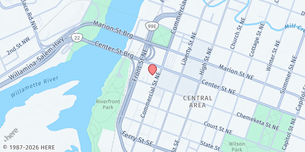 Map showing Union Gospel Mission - Men's Mission at 345 Commercial Street Northeast, Central Area, OR