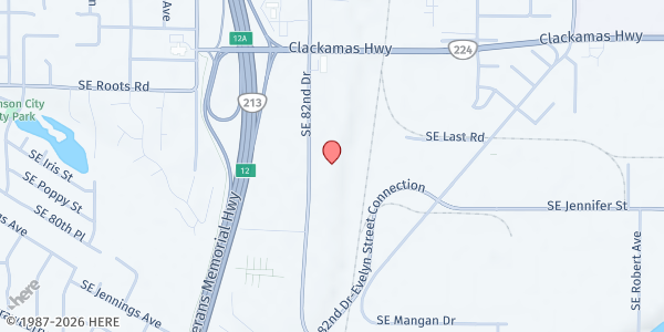 Map showing North Clackamas DHS Free Food Market at 16440 SE 82nd Drive, Clackamas, OR