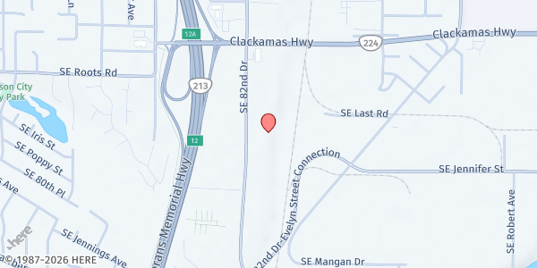 Map showing North Clackamas DHS Free Food Market at 16440 SE 82nd Drive, Clackamas, OR