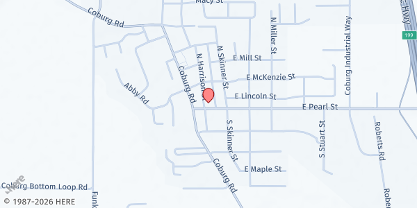 Map showing Coburg Food Pantry at 32695 E Pearl Street, Coburg, OR