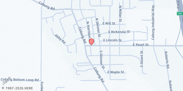 Map showing Coburg Food Pantry at 32695 E Pearl St, Coburg, OR