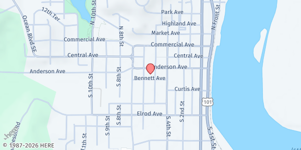 Map showing Coos Bay Public Library at 525 Anderson Ave, Coos Bay, OR