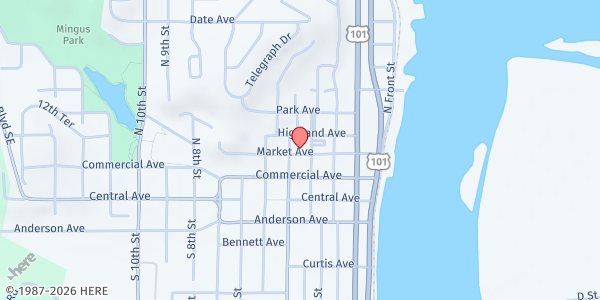 Map showing Coos Food Cupboard at 370 Market Street, Coos Bay, OR