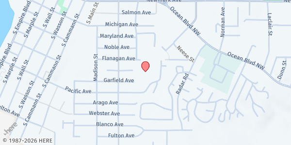 Map showing Salvation Army Coos Bay at 1155 Flanagan Avenue, Coos Bay, OR