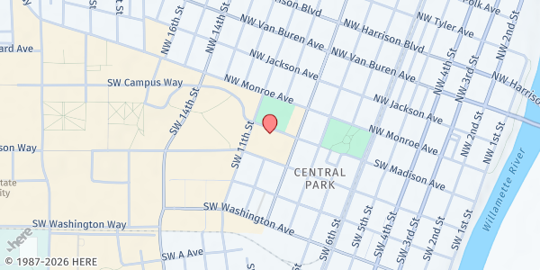 Map showing OSU Food Pantry at Champinefu Lodge at 1030 SW Madison Ave., Corvallis, OR