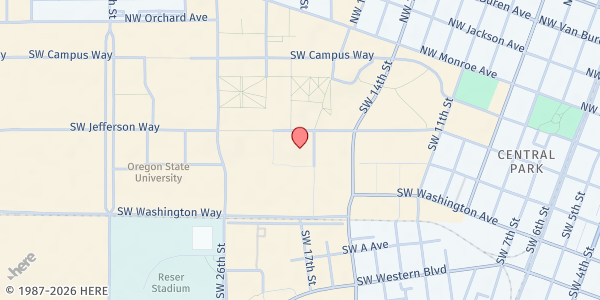 Map showing OSU Food Pantry - Champinefu Lodge at 1030 Sw Madison, Corvallis, OR
