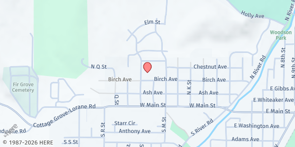 Map showing Community Sharing - Cottage Grove at 1440 Birch Ave, Cottage Grove, OR