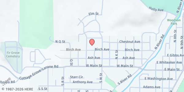 Map showing Community Sharing - Cottage Grove at 1440 Birch Street, Cottage Grove, OR
