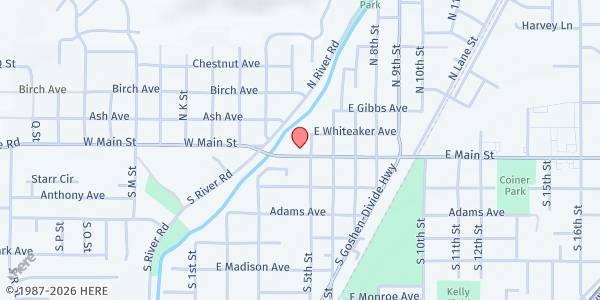 Map showing Rural Organizing Project South Lane Distribution at 632 E Main St, Cottage Grove, OR