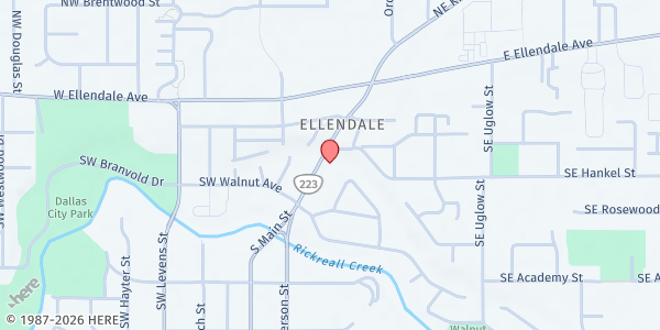 Map showing Dallas Emergency Food Bank at 322 N Main St. #180, Dallas, OR