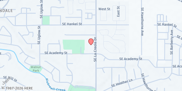 Map showing James 2 Community Kitchen - UMC at 565 SE LaCreole Drive, Dallas, OR