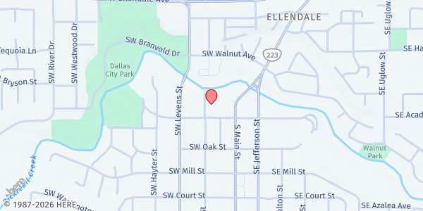 Map showing Polk County Resource Center at 182 SW Academy St., Dallas, OR