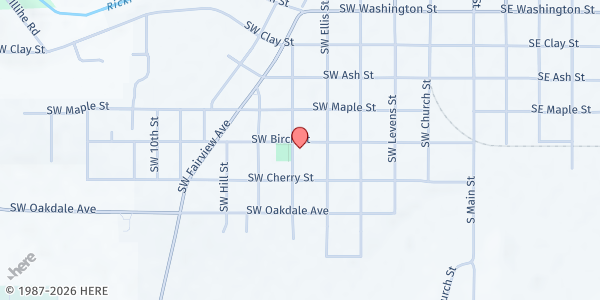 Map showing SDA Dallas at 589 SW Birch St, Dallas, OR