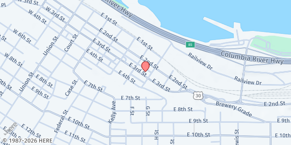Map showing Salvation Army The Dalles at 623 E 3rd Street, The Dalles, OR